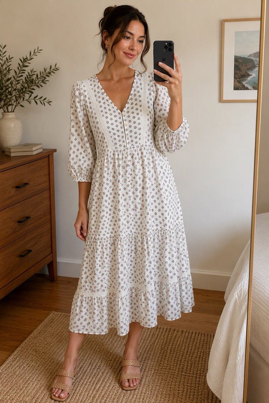 DRA Los Angeles Womens Maxi Floral Dress Size L White 100% Cotton